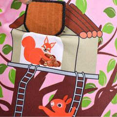 Girls Dress Tee Shirt Forest Tree House Applique Squirrel Short Sleeve Size 3-10 Years