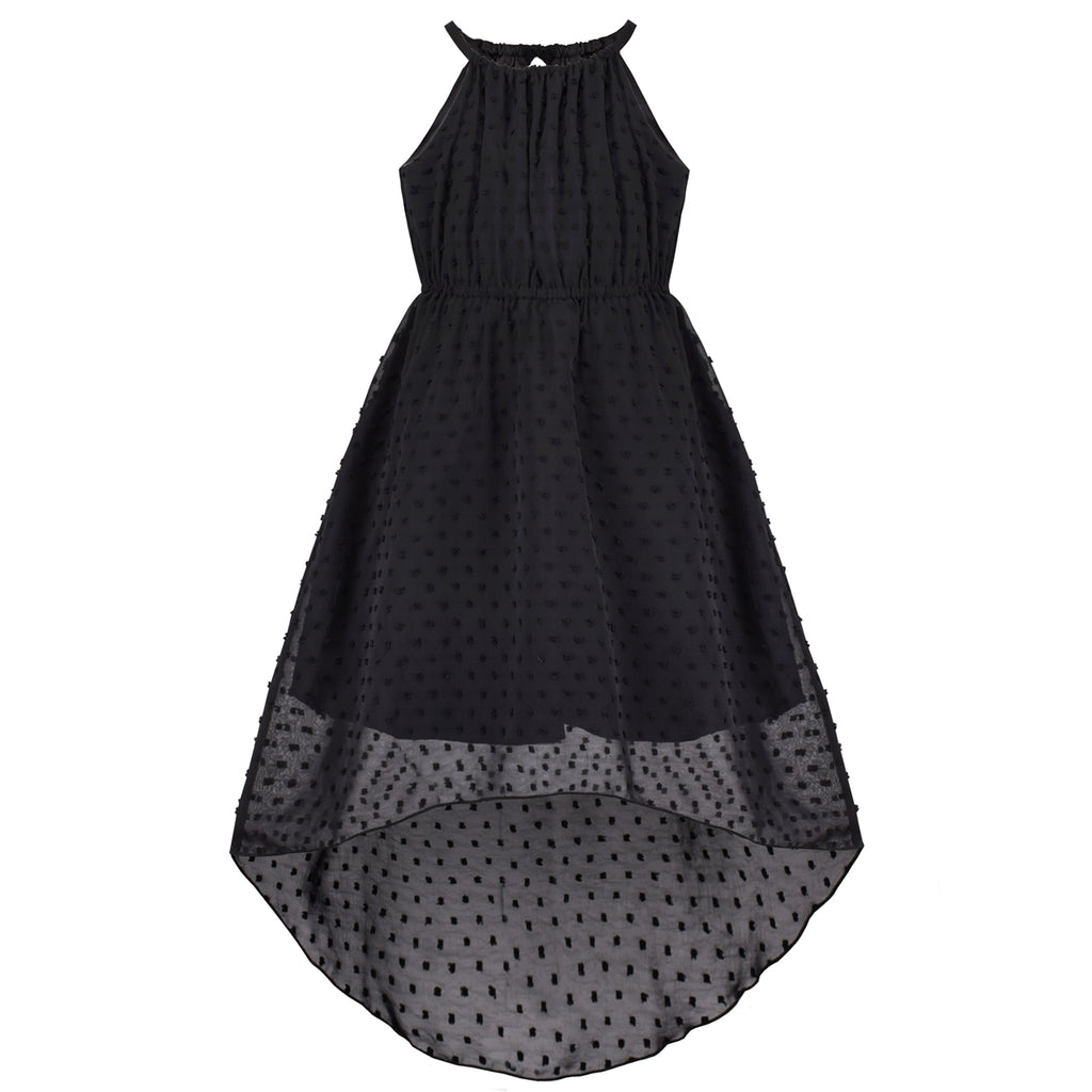 Girls Dress Swiss Dot Hi-lo Skirt Sweet Halter Sleeveless Size 6-14 Years