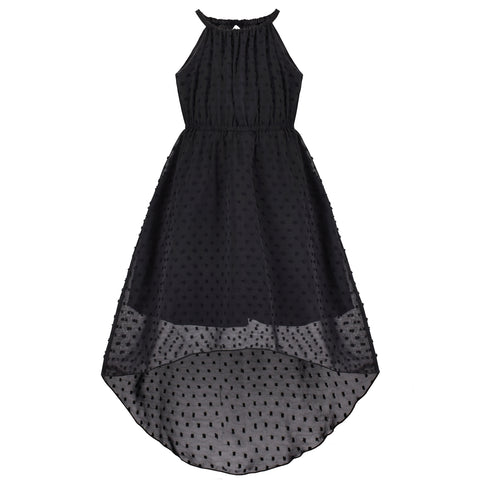 Girls Dress Swiss Dot Hi-lo Skirt Sweet Halter Sleeveless Size 6-14 Years