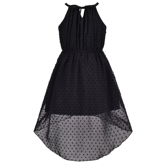 Girls Dress Swiss Dot Hi-lo Skirt Sweet Halter Sleeveless Size 6-14 Years