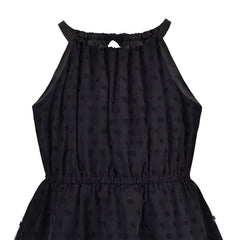 Girls Dress Black Swiss Dot Hi-lo Skirt Sweet Halter Sleeveless Size 6-12 Years