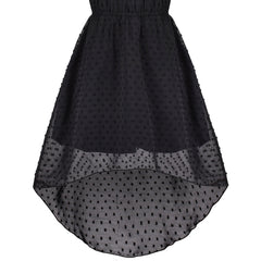 Girls Dress Black Swiss Dot Hi-lo Skirt Sweet Halter Sleeveless Size 6-12 Years
