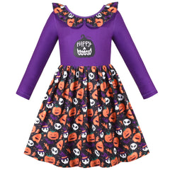 Girls Dress Halloween Purple T-shirt Backless Pumpkin Face Long Sleeve Size 4-8 Years