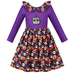 Girls Dress Halloween T-shirt Backless Pumpkin Face Long Sleeve Size 2-12 Years
