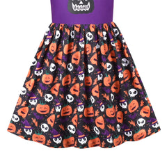 Girls Dress Halloween Purple T-shirt Backless Pumpkin Face Long Sleeve Size 4-8 Years