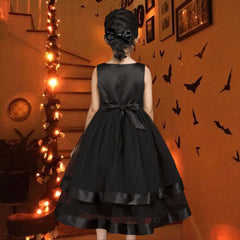 Girls Dress Black Bow Tie Party Pageant Halloween Puffy Skirt Sleeveless Size 6-12 Years