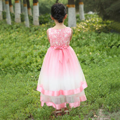 Girls Dress Pink Gradient Color Party Pageant Flower Lace Top Sleeveless Size 6-12 Years