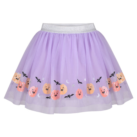 Girls Dress Halloween Bat Mesh Skirt Dancing Tutu Purple Sequin Pumpkin Face Size 2-10 Years