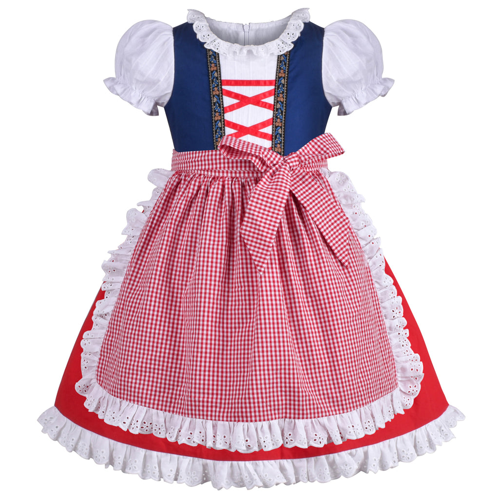 Girls Dress Maid Lace Apron German Dirndl Bavarian Oktoberfest Size 4-14 Years