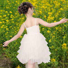 Girls Dress Spaghetti Tutu Ballet Ruffle Cake Dress Off White Size 4-8 Years