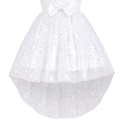 Girls Dress Off White Heart Pearl Embroidery Hi-lo Wedding Party Size 6-12 Years