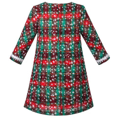 Girls Dress Red Christmas Snow Plaid Pearl New Year Tweed Long Sleeve Size 4-8 Years
