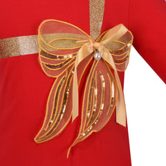 Girls Dress Red Christmas Golden Butterfly Bow Tie Long Sleeve Cotton Size 4-8 Years
