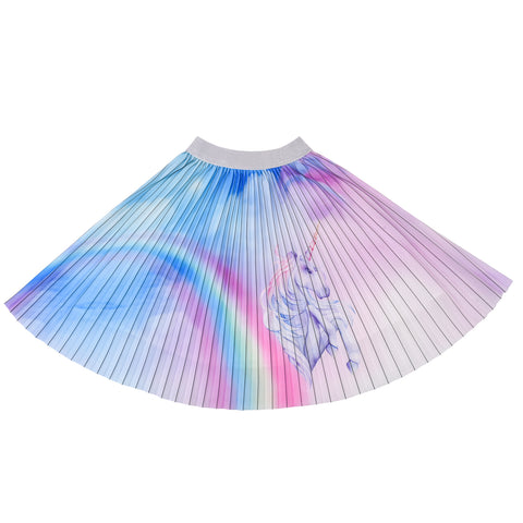 Girls Skirt Pleated Multicolor Gradient Rainbow Unicorn Size 6-12 Years
