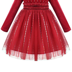 Girls Dress Rhinestone Ruffle Mock Collar Puff Sleeve Christmas Party Size 4-14 Years