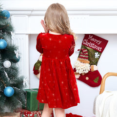 Girls Dress Red Christmas Tree Snowflake Santa New Year Party Size 4-10 Years