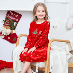 Girls Dress Red Christmas Tree Snowflake Santa New Year Party Size 4-10 Years
