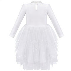 Girls Dress White Glitter Ruffle Tulle First Communion Party Pageant Size 4-8 Years
