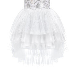 Girls Dress White Glitter Ruffle Tulle First Communion Party Pageant Size 4-8 Years