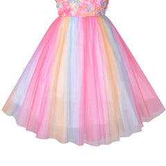 Girls Dress Multicolor Rainbow Floral Bloom Party Wedding Pageant Size 6-12 Years