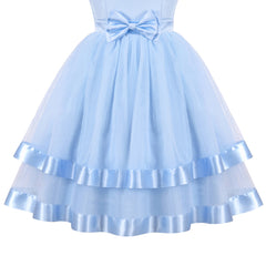 Girls Dress Blue Bow Tie Party Pageant Ball Gown Wedding Princess Size 6-12 Years