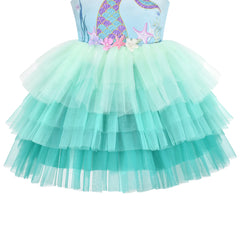 Girls Dress Aqua Green Sea Mermaid Gradient Tutu Tulle Party Size 3-8 Years