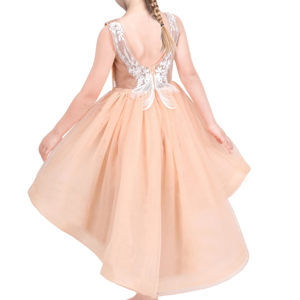 Girls Dress Sequin Backless Floral Hollow Back Lace Wedding Size 3-14 Years