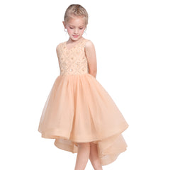 Girls Dress Beige Sequin Backless White Floral Hollow Back Lace Wedding Size 6-12 Years