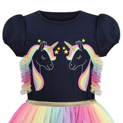 Girls Dress Multicolor Rainbow Unicorn Tulle Princess Party Birthday Size 4-8 Years