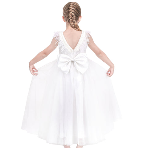 Flower Girls Dress Off White V-back Wedding Bridesmaid Party Formal Lace Size 6-12 Years