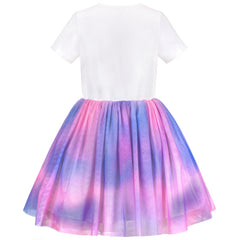 Girls Dress White Multicolor Tie Dye Heart Pleated Tulle Party Casual Size 4-8 Years