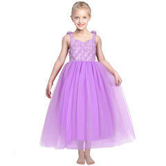 Girls Dress Purple Check Flower Halter Hollow V-back Princess Pageant Size 6-12 Years
