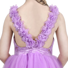 Girls Dress Purple Check Flower Halter Hollow V-back Princess Pageant Size 6-12 Years