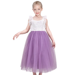 Girls Dress Purple Lace Tulle Sleeveless Hollow Back Party Pageant Size 5-10 Years