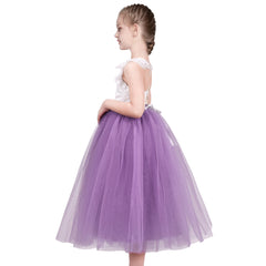 Girls Dress Lace Tulle Sleeveless Hollow Back Party Pageant Size 5-10 Years
