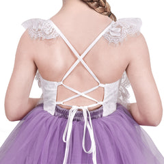 Girls Dress Purple Lace Tulle Sleeveless Hollow Back Party Pageant Size 5-10 Years