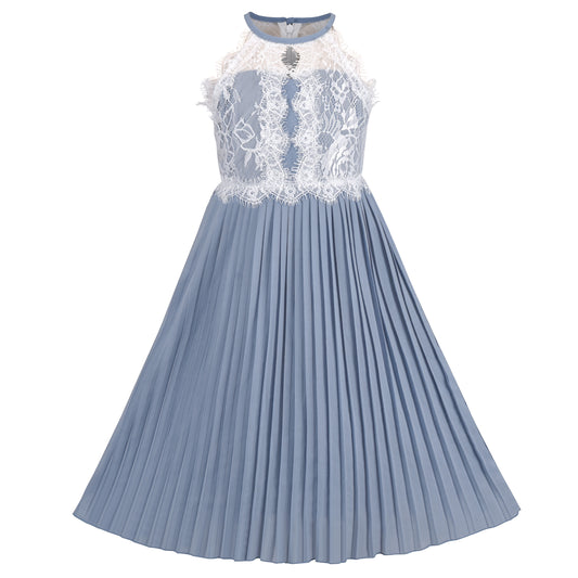 Girls Dress Haze Halter Princess Pleated Formal Party Wedding Size 6-12 Years
