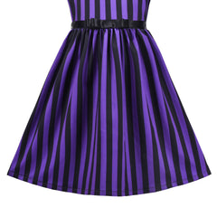 Girls Dress Purple White Collar Belted Retro Vintage Uniform Daily Casual Size 5-10 Years