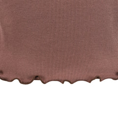 Girls T-shirt Crop Top Lettuce Trim Ribbed Knit Button Casual Size 4-10 Years