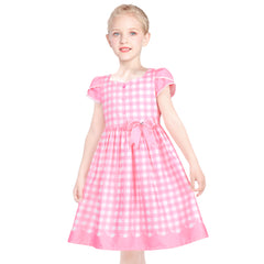 Girls Dress Pink Check Plaid Heart Hollow Vintage Bow Tie Casual Daily Size 5-10 Years