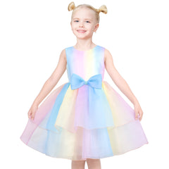 Girls Dress Multicolor Rainbow Bow Tie Butterfly Tulle Party Princess Size 4-14 Years