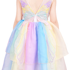 Girls Dress Multicolor Rainbow Bow Tie Butterfly Tulle Party Princess Size 4-14 Years
