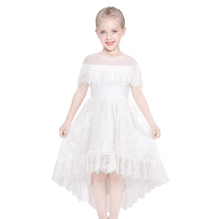 Girls Dress White Lace Floral Hi-low Off Shoulder Pageant Bridesmaid Size 6-12 Years