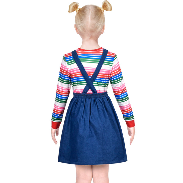 Girls Outfit Set 2 Piece Suspender Denim Button Striped Tee