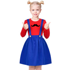 Girls Outfit Set 3 Piece Blue Suspender Red Tee Mustache Halloween Size 4-10 Years