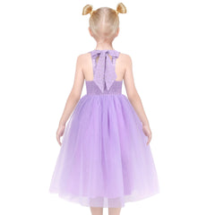 Girls Dress Purple Halter Neck Party Lace Tulle Elegant Sleeveless Size 6-12 Years