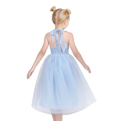 Girls Dress Blue Halter Neck Party Lace Tulle Elegant Sleeveless Size 6-12 Years