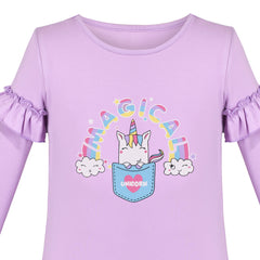 Girls Tee Purple Unicorn Magical Soft Cotton Ruffle Long Sleeve Casual Size 4-10 Years