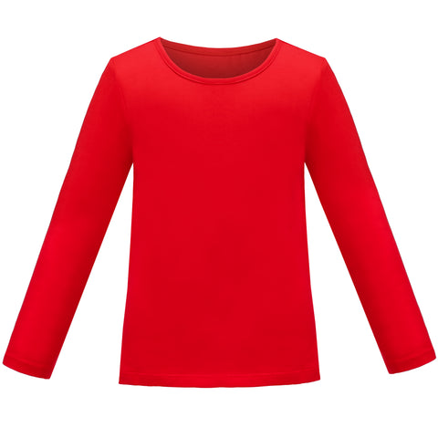 Girls Tee Red T-shirt Crew Neck Soft Layering Basic Cotton Casual Size 4-10 Years
