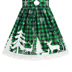 Girls Dress Green Christmas Snowflake Tree Long Sleeve Winter Holiday Size 5-10 Years